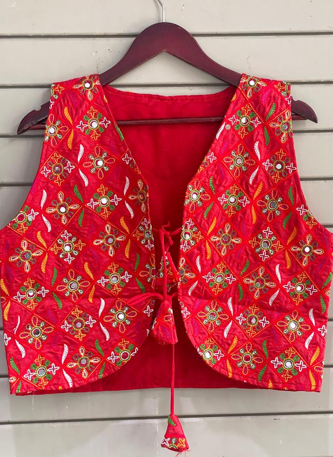 Silk Red Navratri Wear Mirror Work Readymade Blouse